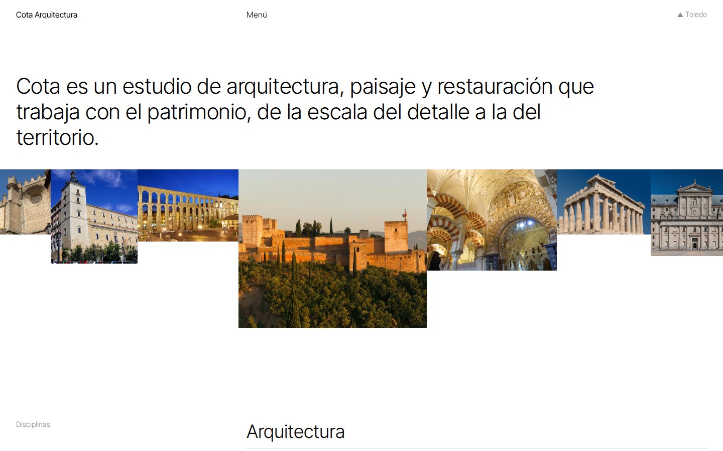 Portada de la web de demostración Cota Arquitectura
